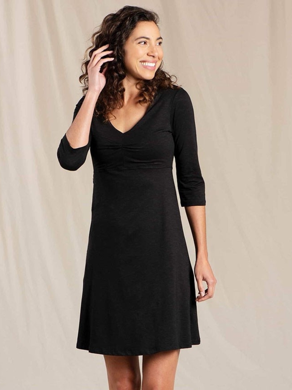 Toad&Co Black V-Neck 3/4 Long Sleeve A-Line Dress - Size Medium M